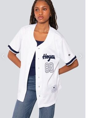 Unisex Hype & Vice White & Navy Blue GeorgeTown Baseball Jersey, Sz M